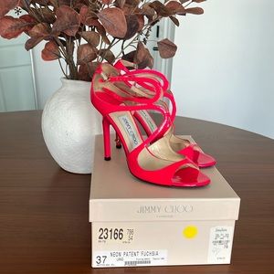 Neon Patent FUCHSIA Jimmy Choo Lang Heels Size 37